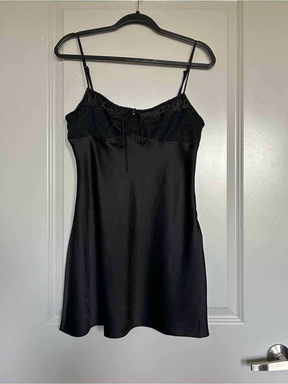 Urban Outfitters Black Satin Lace Chemise with Spaghetti Straps